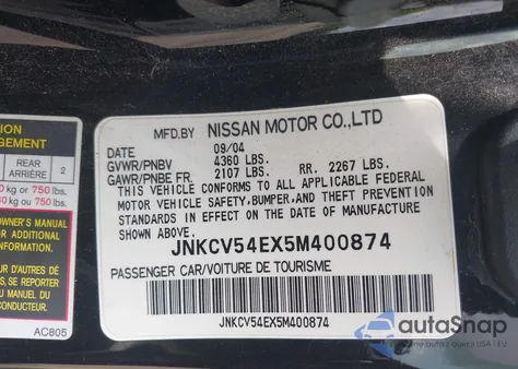 2005 Infiniti G35 из США, поврежденный, VIN JNKCV54EX5M400874